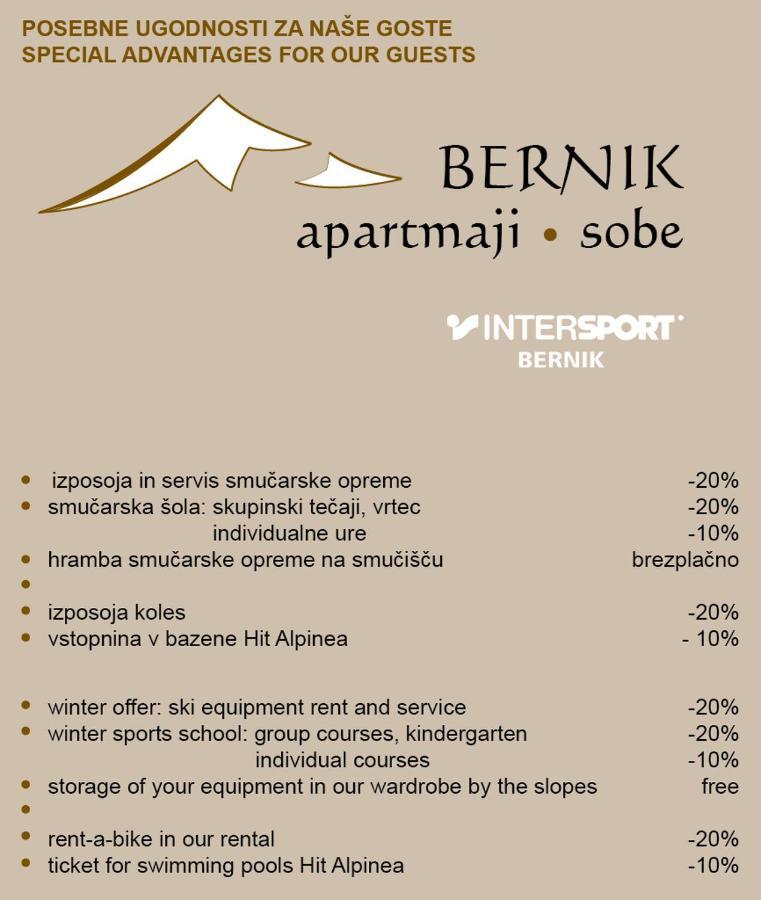 קרנייסקה גורה Apartments And Rooms Bernik מראה חיצוני תמונה